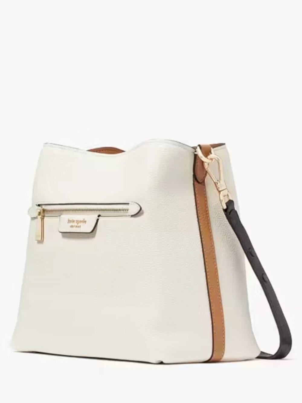 Kate Spade Hudson Pebble Shoulder Bag - Parchment with Cognac & Black Trim